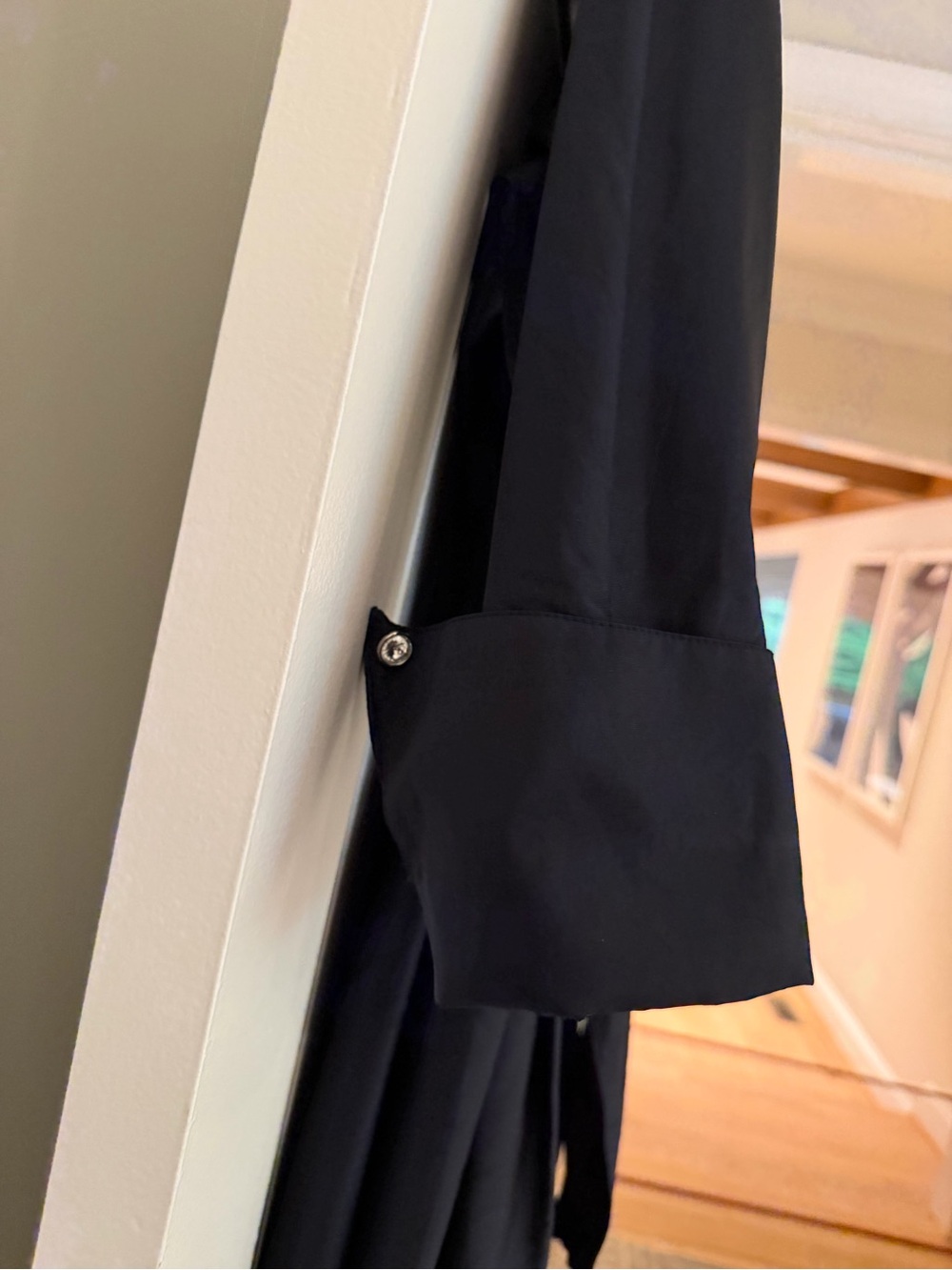 Teri Jon Taffeta Navy 3/4 sleeves Midi Dress with Waist Tie - Picture 5 of 6